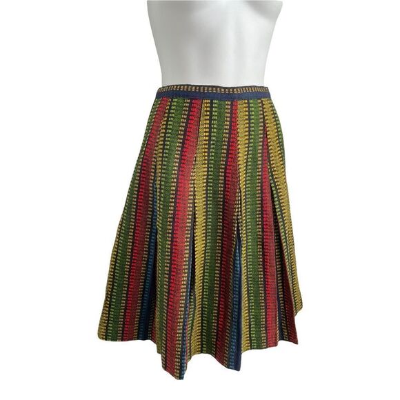 Vintage 1960s Striped Pleated A Line Skirt Black Blue Small - Picture 1 of 12